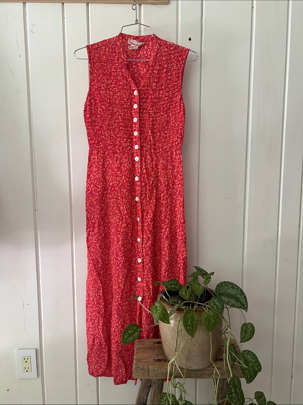 Vintage 90s April Cornell for Cornell Trading Red Floral Button Front Dress, XS